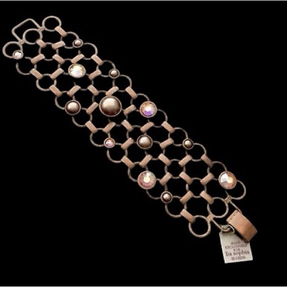 Retired Lia Sophia "Rosebud" Copper Link w/Crystals & Faux Pearls Bracelet - Picture 8 of 9